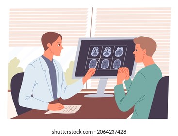 Doctor receives the patient and examines his MRI scan