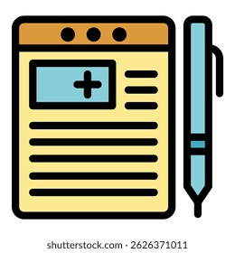 Ícone de receita médica. Contorno médico receita vetor ícone cor plana isolado