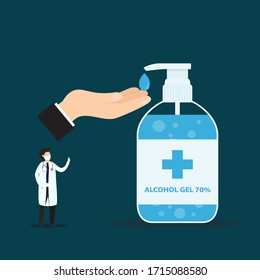 Doctor is recommended to use an alcohol gel. Hand wash gel and Bacteria vector. Prevent the spread of germs and bacteria and avoid infections corona virus. vector, illustration.