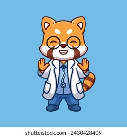 Doctor Red Panda Cute Cartoon Illustration