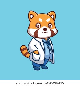 Doctor Red Panda Cute Cartoon Illustration