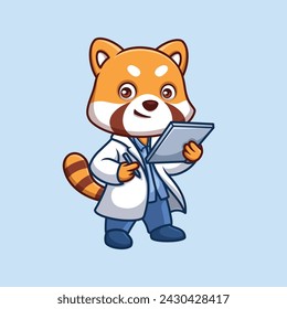 Doctor Red Panda Cute Cartoon Illustration