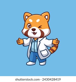 Doctor Red Panda Cute Cartoon Illustration