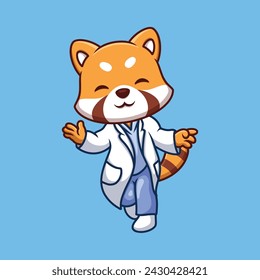 Doctor Red Panda Cute Cartoon Illustration