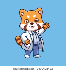 Doctor Red Panda Cute Cartoon Illustration