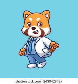 Doctor Red Panda Cute Cartoon Illustration