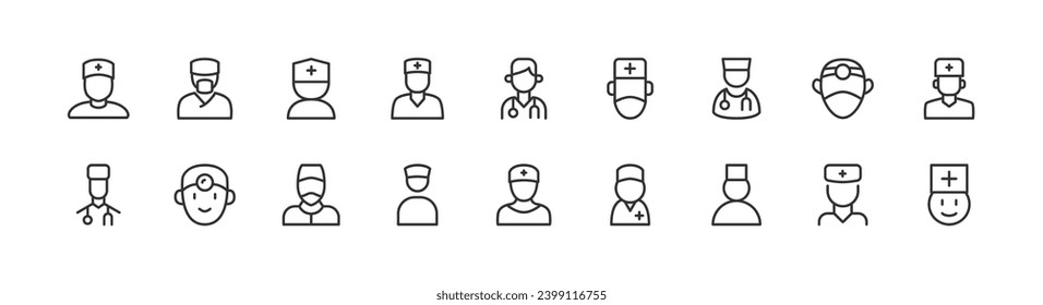 doctor related premium icon set. Vector elements with editable stroke. Isolated on a white background