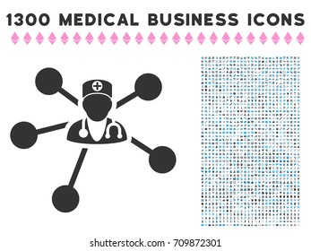 Doctor Relations gray vector icon with 1300 healthcare commercial icons. Set style is flat bicolor light blue and gray pictograms.