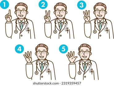 Doctor representing numbers with fingers