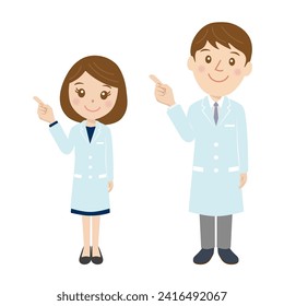 Doctor, Researcher, Male, Female, Pointing, Cute, Vector