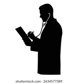 Doctor Reviewing Chart Silhouette: Male Physician, Stethoscope