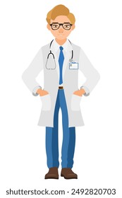 doctor in a robe, uniform, work clothes flat style vector illustration isolated on white background