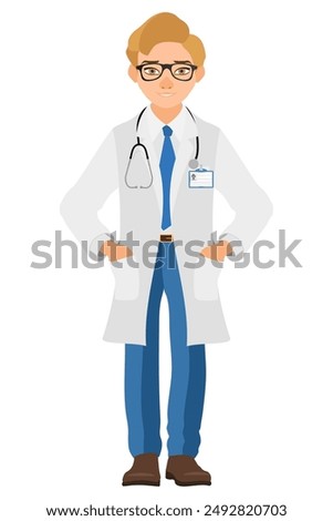 doctor in a robe, uniform, work clothes flat style vector illustration isolated on white background