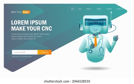 Doctor robot is greeting in isometric illustration