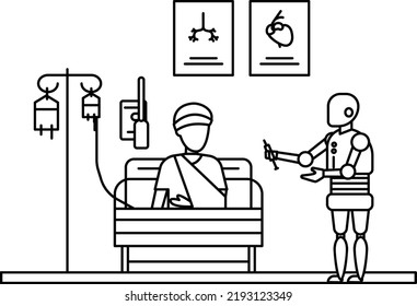 doctor robot try to inject the medicine on hem of the patient Concept vector icon design, Robotic medicine symbol, Healthcare Scene Sign, Innovation Artificial Intelligence Work in Modern Clinic stock