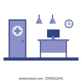 Doctor room with minimalist consultation space and medical equipment