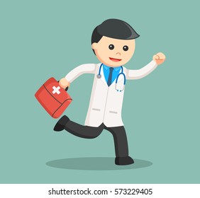 doctor running carrying medical briefcase