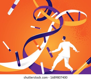 Doctor running inside DNA helix