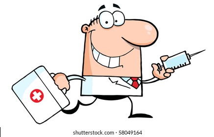 Doctor Running With A Syringe