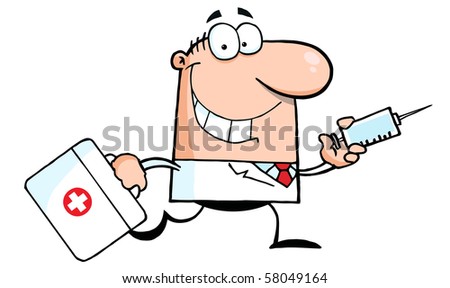 Doctor Running With A Syringe