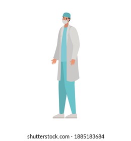 doctor with safety mask on a white background vector illustration design