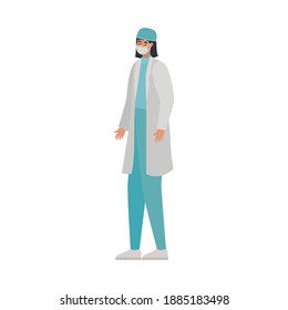doctor with safety mask in a white background vector illustration design