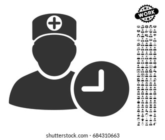 Doctor Schedule Clock icon with black bonus work pictures. Doctor Schedule Clock vector illustration style is a flat gray iconic element for web design, app user interfaces.