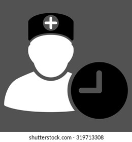 Doctor Schedule vector icon. Style is bicolor flat symbol, black and white colors, rounded angles, gray background.