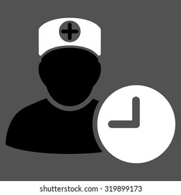 Doctor Schedule vector icon. Style is bicolor flat symbol, black and white colors, rounded angles, gray background.