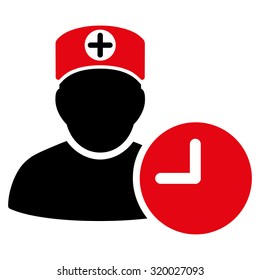 Doctor Schedule vector icon. Style is bicolor flat symbol, intensive red and black colors, rounded angles, white background.