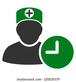 Doctor Schedule vector icon. Style is bicolor flat symbol, green and gray colors, rounded angles, white background.