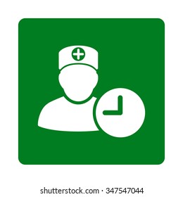 Doctor Schedule vector icon. Style is flat rounded square button, white and green colors, white background.