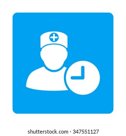 Doctor Schedule vector icon. Style is flat rounded square button, white and blue colors, white background.