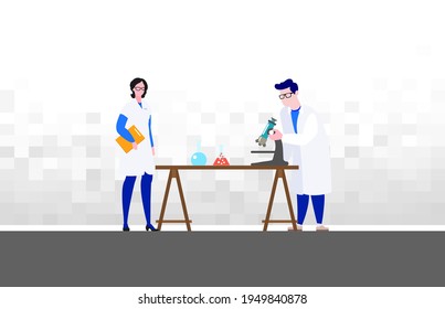 Doctor and science technician doing research in medical laboratory. Chemistry laboratory research concept. vector illustration