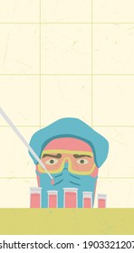 Doctor scientist is testing chemical samples in laboratory. Vector illustration.