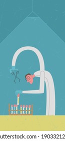 Doctor scientist is testing chemical samples in laboratory. Vector illustration.