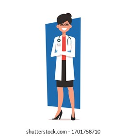 Doctor or scientist woman. Vector flat illustration isolated on white.