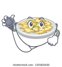 Doctor scrambled egg put above cartoon plate