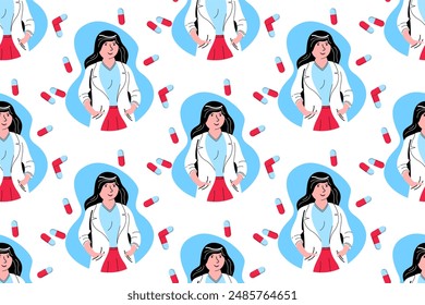 Doctor seamless pattern background. People seamless pattern background