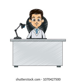Doctor seated at office scribble