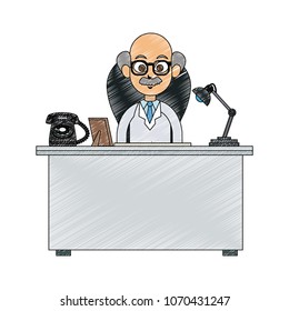 Doctor seated at office scribble