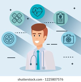 doctor with set icons
