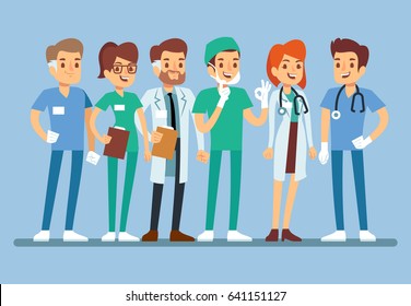 Doctor set Medical team in clinic Flat vector illustration