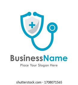 Doctor shield vector logo template illustration. Suitable for business, health, web and design. Also for use cross and stethoscope symbol