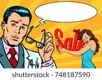 doctor and Shopaholic woman. Comic book cartoon pop art retro vector illustration drawing