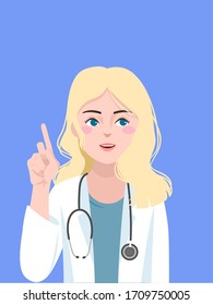 a doctor show her index finger, madical concept, vecotr, illustration isolate on background.