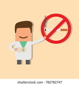 Doctor showing a no smoking sign, vector illustration design. Health care characters collection.