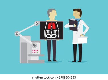 Doctor Showing Patient X-ray Film. Vector design