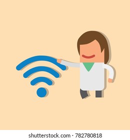 Doctor showing a wifi sign, vector illustration design. Health care characters collection.