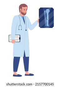 Doctor Showing X-ray Picture Semi Flat Color Vector Character. Standing Figure. Full Body Person On White. Traumatology Simple Cartoon Style Illustration For Web Graphic Design And Animation